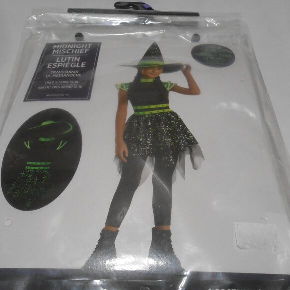 NEW GIRLS SZ XL 14-16 MIDNIGHT MISCHIEF WITCH HALLOWEEN COSTUME GLOW IN THE DARK - Picture 2 of 9
